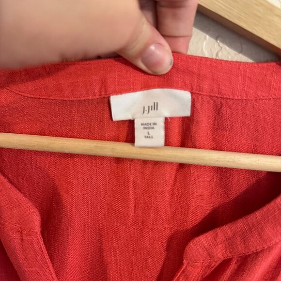 J. Jill Linen Smocked Sleeve Coral Button Up Midi Dress - Picture 7 of 9